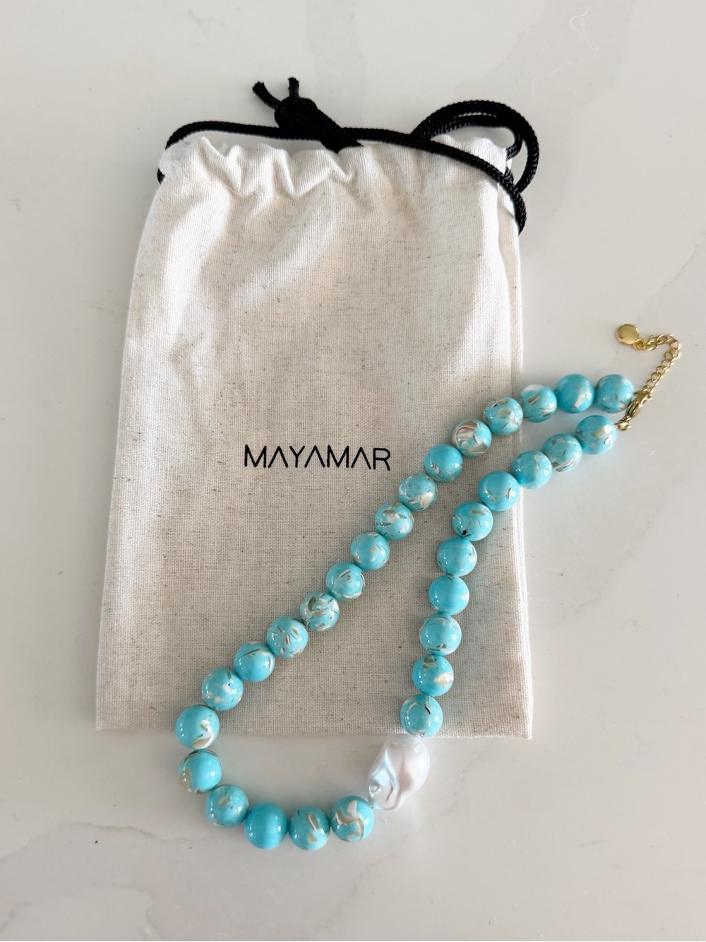 MAYAMAR Turquoise Beaded Baroque Pearl Statement Necklace NEW - Picture 3 of 6